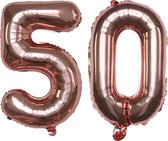 Folie Ballonnen XL Cijfer 50 , Rose Goud, 2 stuks, 86cm, Verjaardag, Feest, Party, Decoratie, Versiering