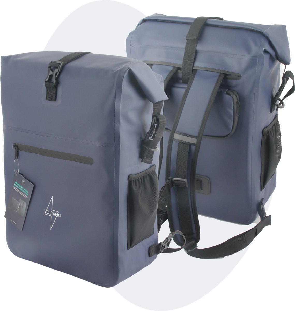 Voltano Luxe Fietstas / Rugtas 28L - Marine Blauw - Enkele Pakaftas - 100% Waterdicht - Met Laptop Compartiment - Voltano