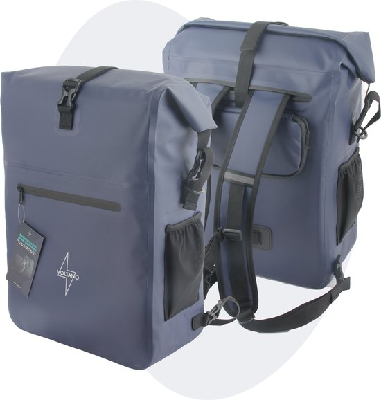 Voltano Luxe Fietstas / Rugtas 28L - Marine Blauw - Enkele Pakaftas - 100% Waterdicht - Met Laptop Compartiment