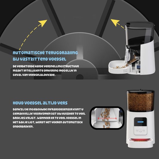 JAXY Voerautomaat - Automatische Voerbak Kat en Hond - Voerdispenser - Met App - Voerinhoud 6L - Wit - JAXY