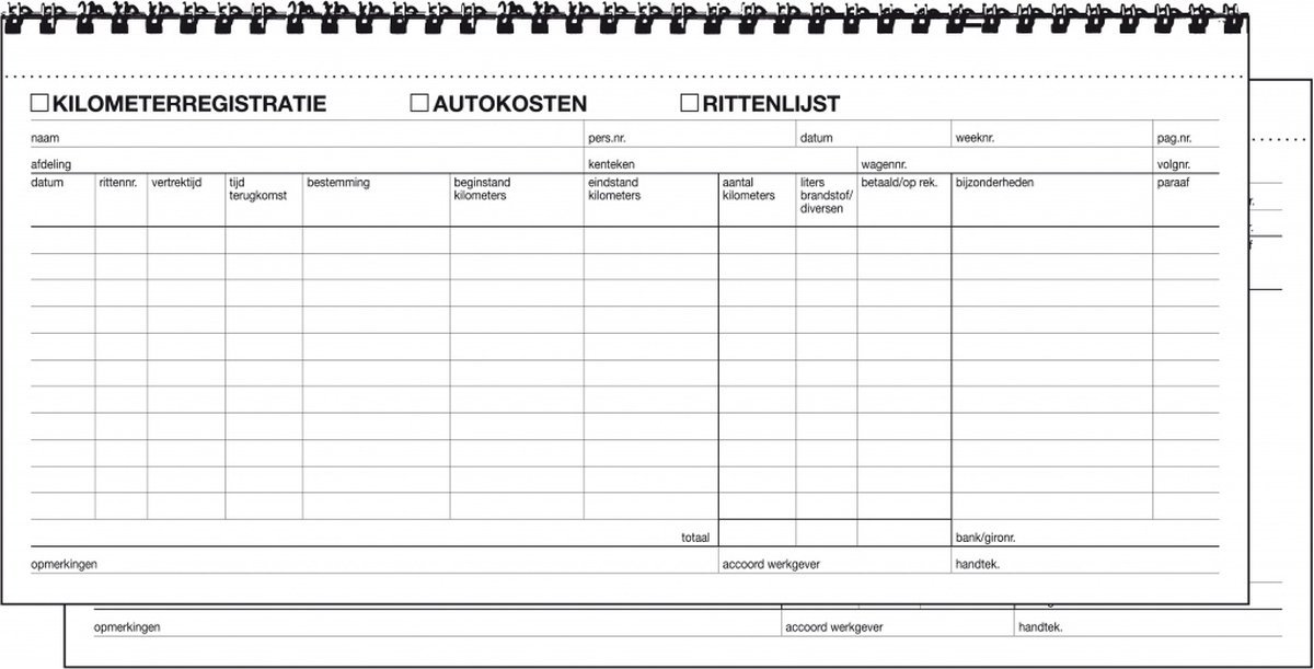 Sigel Kilometerregistratie Autokostenboek Expres Zelf Kopi rend 