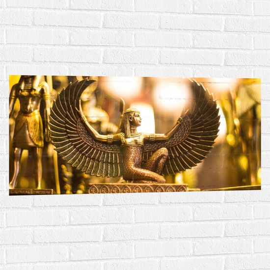 Muursticker - Gouden Egyptisch Isis Beeldje - 100x50 cm Foto op Muursticker