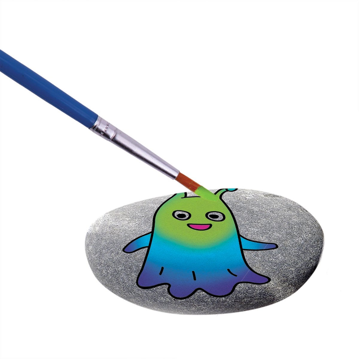 Grafix Galaxy Rock Painting - Set voor Happy Stones met 3 stenen, 5 kleuren verf, zilveren sterren en stickervel - Creatief speelgoed voor kinderen vanaf 5 jaar - Inclusief kwast — afbeelding 10