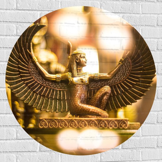 Muursticker Cirkel - Gouden Egyptisch Isis Beeldje - 90x90 cm Foto op Muursticker