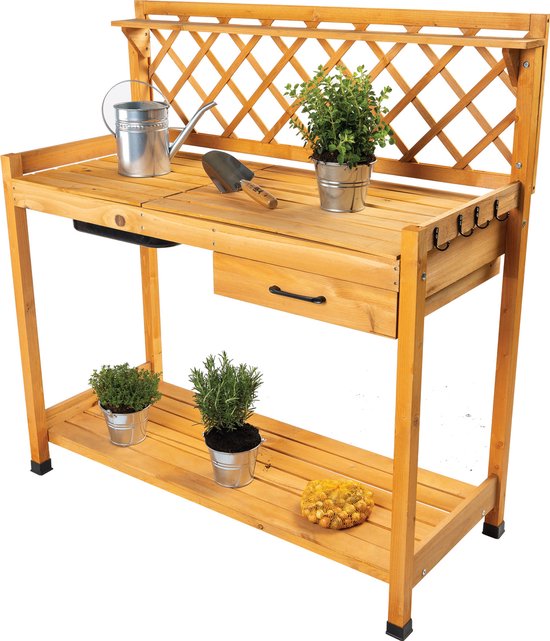 Terra Garden - Oppottafel -Tuinwerktafel - Tuinwerkbank - Hout - 112 x 50 x 118 cm - TERRA GARDEN