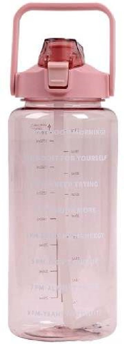 Motivatie Drinkfles- Roze- Fles- 2L fles- Waterfles met rietje- Bidon- 2 liter Waterfles- Water drinken- Fles met tijden- Sportfles-