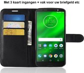 DrPhone MOTO G6 Flipcover - Bookcase - Luxe booktype PU Lederen Portemonnee Case - Wallet Case met Kickstand - Zwart