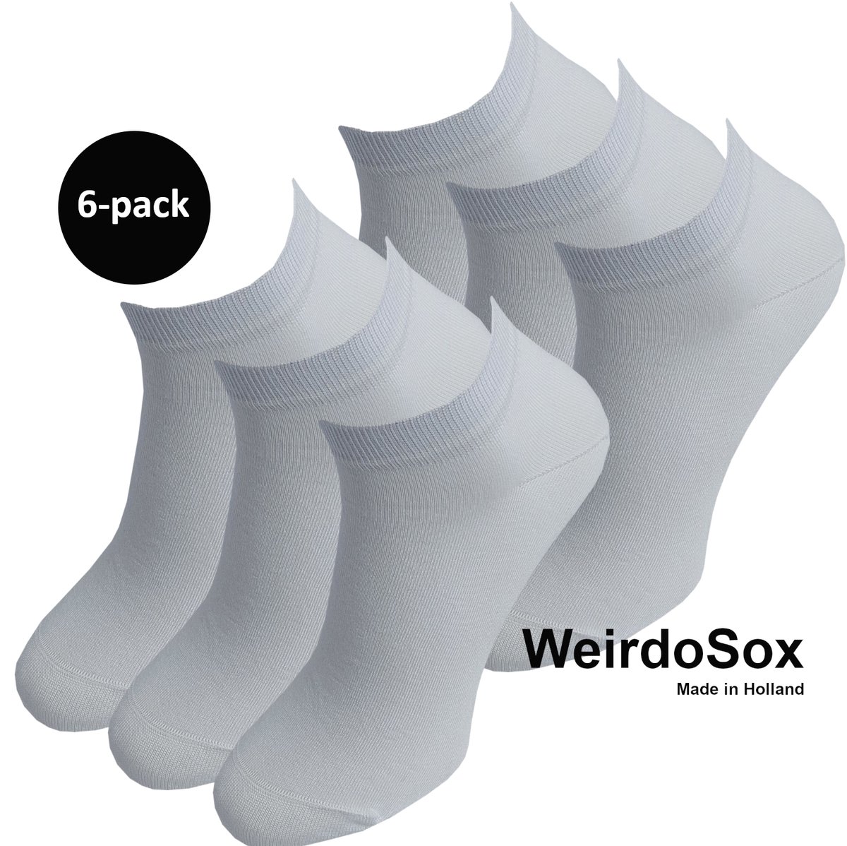 WeirdoSox Bamboe naadloze sneaker sokken Wit - Anti zweet - Anti bacterieel - Dames en heren - 6 Paar - Maat 39/42