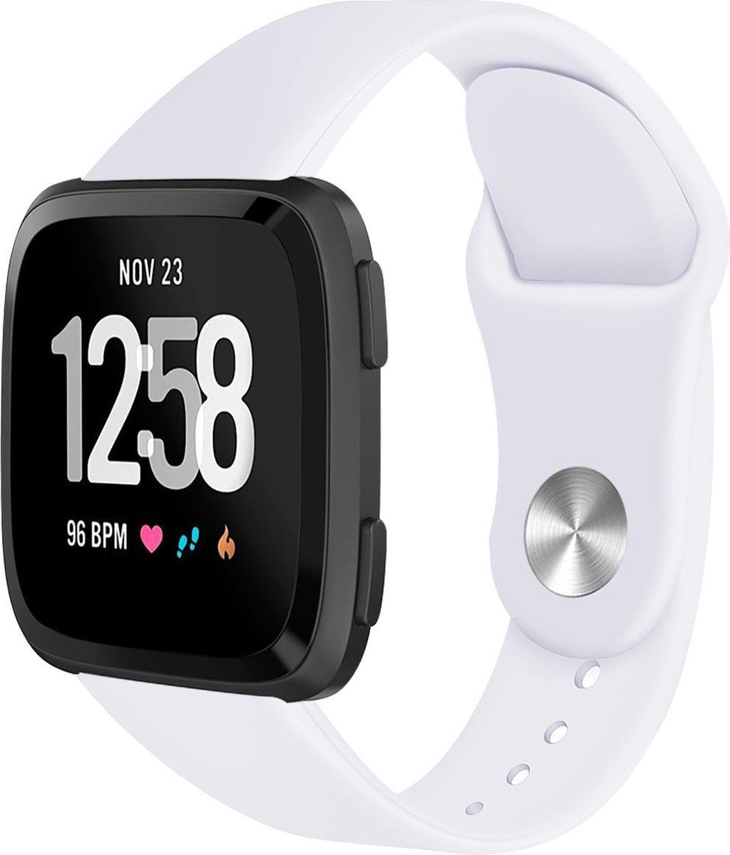 123watches siliconen sport band - wit - SM - Geschikt voor Fitbit Versa 1 & 2 / Lite
