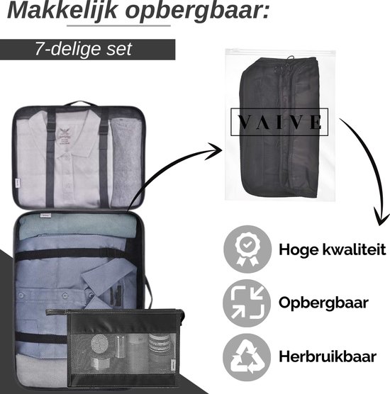 VAIVE Packing cubes - Koffer Organizer set - Bagage Organizers - Compression Cube - Travel Backpack Organizer - VAIVE