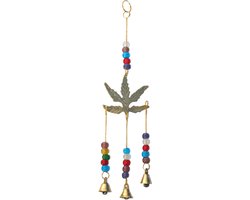 Geluks bel - Hanging bells with Metal Marijuanna Leaf