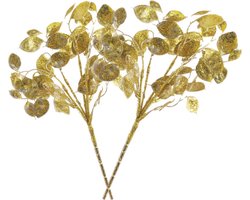 Countryfield kunsttakken/kunstbloemen - 2x - Lunaria - goud - 40 cm - kunststof