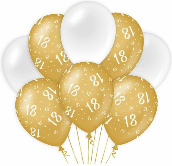 Paperdreams 18 jaar leeftijd thema Ballonnen - 16x - goud/wit - Verjaardag feestartikelen