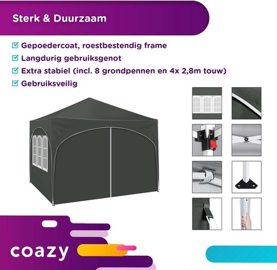 Partytent 3x3 Wit Met Zijwanden