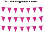 3x Mini vlaggenlijn pink 3 meter - 10x 15cm - Huwelijk thema feest festival vlaglijn party