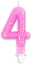 Cijferkaars Roze 4 Jaar - Kaars 4 Jaar - Kaars Cijfer 4 - Kaarsje 4 Jaar - Roze Kaars Taart / Cupcake 4 Jaar - Ook voor leeftijden: 14 / 24 / 34 / 40 / 41 / 42 / 43 / 44 / 45 / 46 / 47 / 48 / 49 / 54 / 64 / 74 / 84 / 94 - Glitter Roze