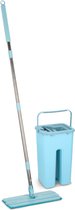 Mop plat avec seau bleu clair - Incl. 2 Chiffons en microfibre - Nettoyage des sols lisses tels que stratifié, PVC et carrelage - Ménage - Nettoyage