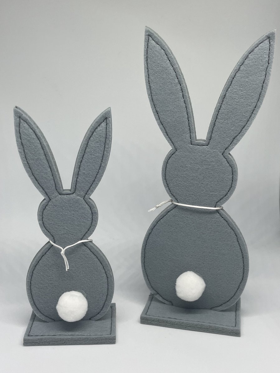 Paashaas - Paashazen - Pasen - Paasaccessoire - Paas accessoire - Paasdecoratie - Vilt - 2stuks - Grijs - Lente decoratie - Woondecoratie - Paastafel - Lente - Cadeau - Woonaccessoire