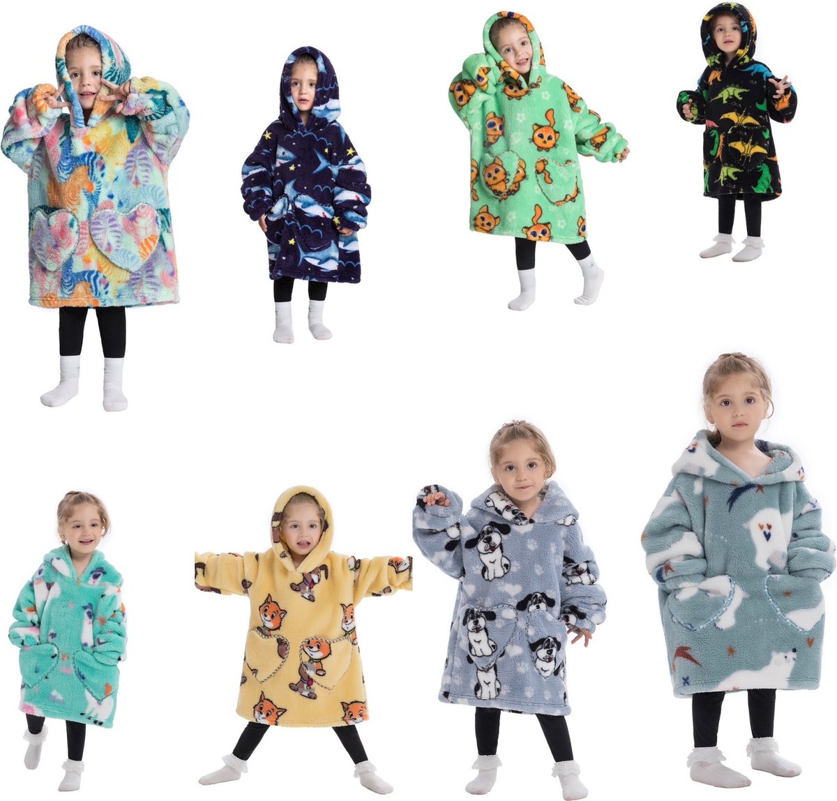 Zebra fleece hoodie deken met mouwen - fleece poncho voor kinderen – fleece plaid met mouwen - maat 98/128 – lengte 60 cm – warm & zacht – relax outfit kids – multicolor - Badrock — cadeau in Wonen & Interieur - foto 2
