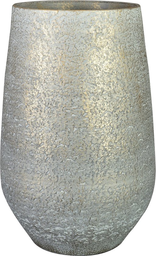 Ter Steege Bloempot/plantenpot hoog - binnen - metallic zilvergrijs/goud - D23/H36 cm - keramiek