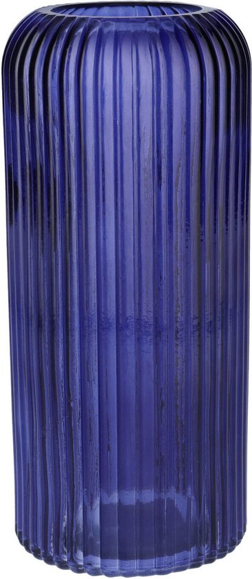 Bellatio Design Bloemenvaas - donkerblauw - tansparant glas - D9 x H20 cm - vaas