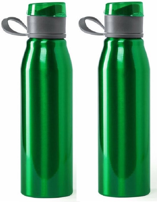 dubbel Samenwerken met Scheiden Aluminium waterfles/drinkfles/bidon/sportfles - 2x - metallic groen - met  schroefdop -... | bol.com