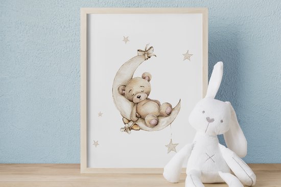 No Filter Set Posters pour chambre de bébé - 3 pièces - 21x30 cm (A4) - Décoration chambre d'enfant - Ours en peluche avec ballon - Etoiles - Beige