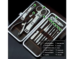 Manicure set van 12 stuks – Professionele pedicure tool – Nagelkit - Verzorgingsset – PU lederen Etui – Ideaal voor reizen – Nagelset - Mee-eters verwijderpincet