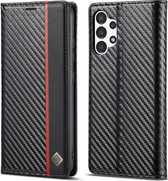 Luxe BookCover Hoes Etui geschikt voor Samsung Galaxy A13 - 4G Zwart-Rood-Carbon