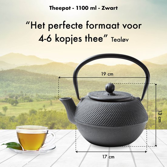 Gietijzeren theepot met uitneembare theezeef in Tetsubin-stijl, 1 liter