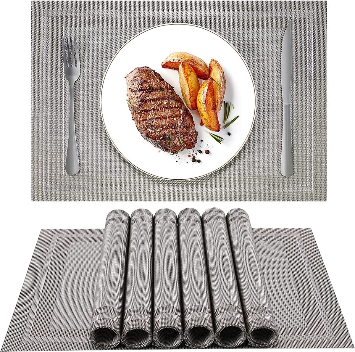 Vinyl Geweven Placemats Set van 8 Hittebestendige Wasbare Antislip