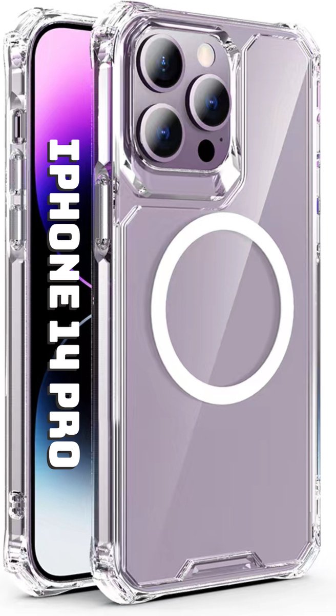 Phreeze Back Cover - Geschikt voor iPhone 14 Pro Hoesje - Crystal Clear Case - Magnetische Functie - Military Grade - Transparant - Bumper Siliconen TPU Cover Magneet