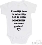 100% katoenen Romper "Tuurlijk ben ik schattig, heb je mijn moeder weleens gezien?" Unisex Katoen Wit/zwart 62/68