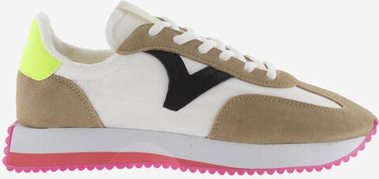 Victoria Cosmos Split Leather & Neon Sneakers -Beige 41
