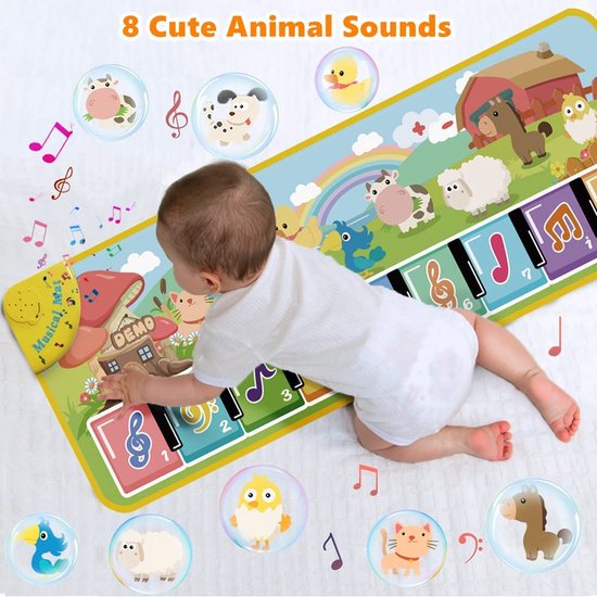 Tapis de musique avec 8 animaux, cadeau bébé 1 an, jouet pour
