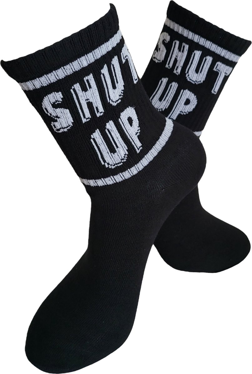 Verjaardags cadeau - Shut Up Sokken - vrolijke sokken - zwarte sokken - tennis sokken - sport sokken - valentijns cadeau - sokken met tekst - aparte sokken - grappige sokken - Sokken waar je vrolijk van wordt - maat 37-44