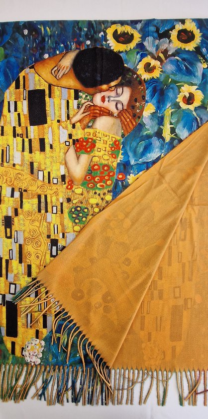 Châle peinture Gustav Klimt le baiser aux tournesols de matière plus épaisse avec 2 kanten (1 face unie)