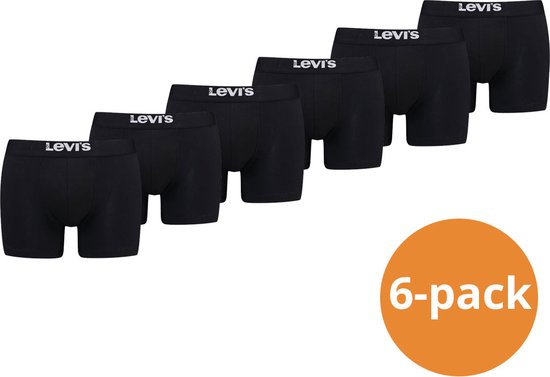 Levi's Boxershorts Heren - 6-pack Solid Organic Cotton Black - Zwarte Levi's Boxershorts - Maat M