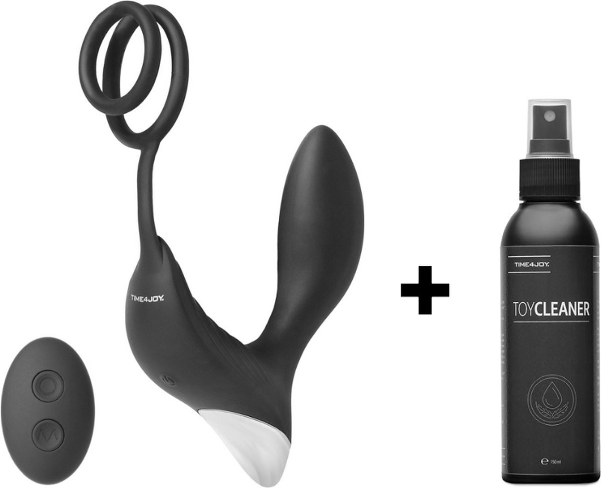 Goedkoopste Time 4 Joy® Prostaat Vibrator mannen - Prostaat Stimulator - Sex toys voor mannen - Buttplug & Cockring - Met Afstandsbediening - Zwart - Inclusief spannend E-book - Inclusief Toycleaner 150ML