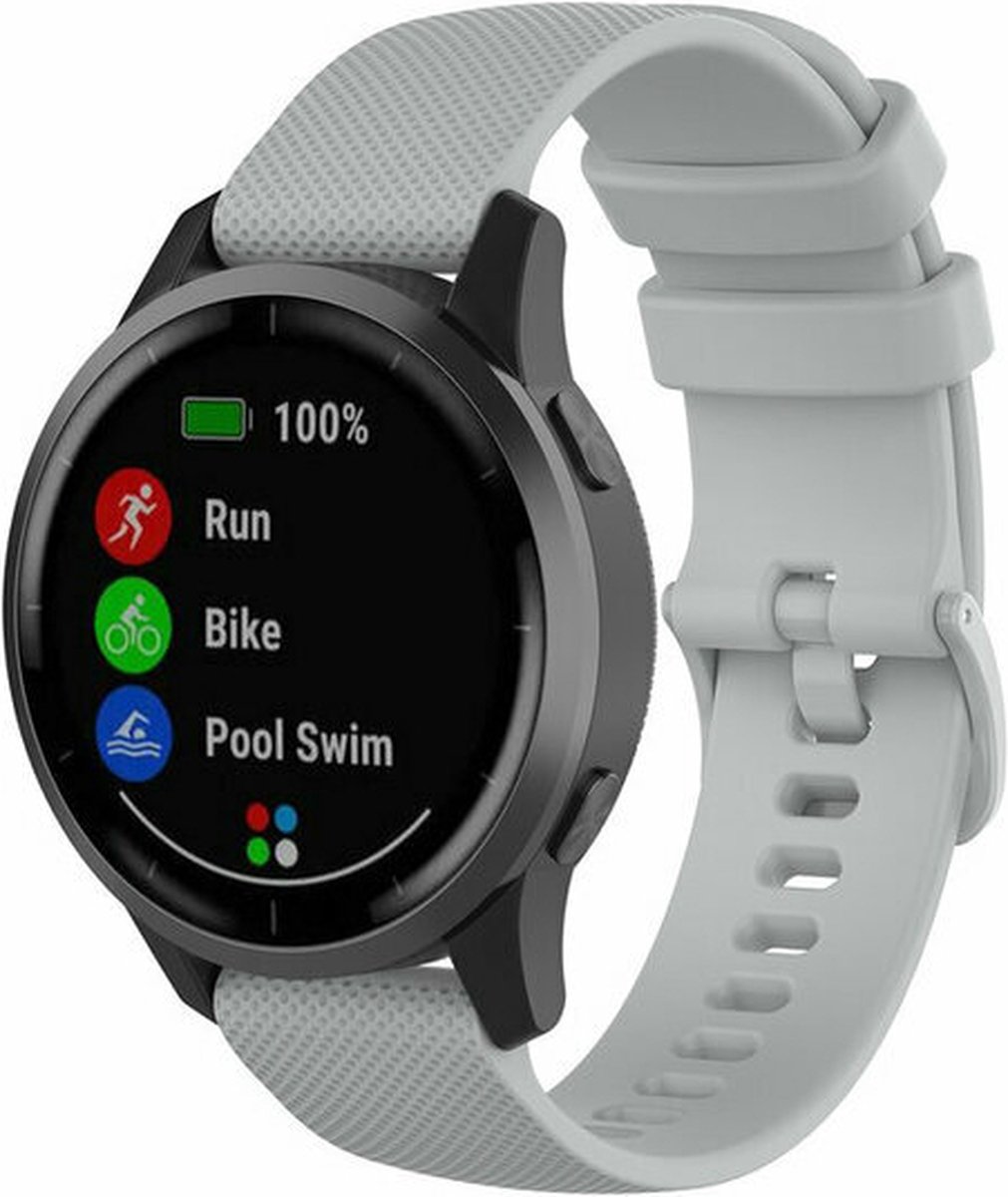 By Qubix - Geschikt voor Garmin bandje - Geschikt voor Garmin Venu / Sq / Sq2 / 2 plus - Sportband met motief - Grijs - Smartwatch bandje 20mm