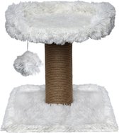 Topmast Krabpaal Fluffy Carasco - Wit - 39 x 39 x 40 cm - Made in EU - Krabpaal voor Katten - Met Kattenmand - Sterk Sisal Touw