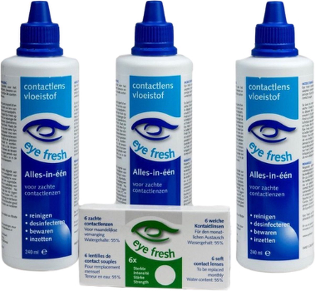 Eye Fresh 3 maanden pakket -2,00 - 6 maandlenzen + 3 flessen lenzenvloeistof - voordeelverpakking