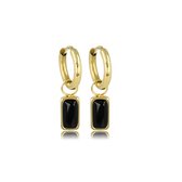 Minimalistische goudkleurige oorbellen met Onyx edelsteen - 10mm - Classy combinatie van gladde ronde goudkleurige oorbel met Onyx hanger - Met luxe cadeauverpakking