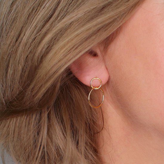 Boucles D'oreilles Anneaux Dorés - Neuves Avec étiquettes, Style Double Anneau