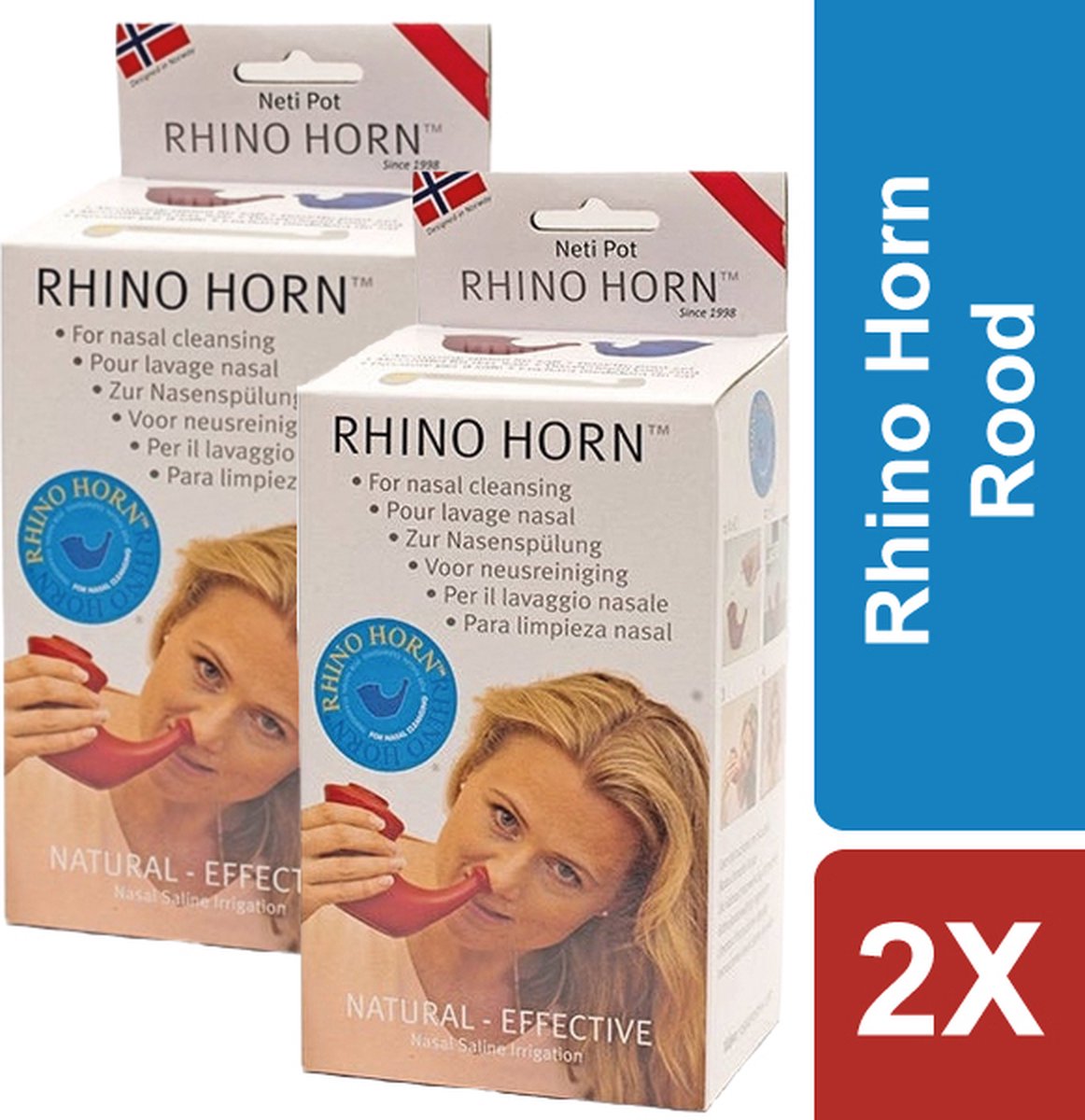 Goedkoopste Rhino Horn Neusdouche Rood - Neti Pot - Voordeelverpakking - 2 stuks - Verlichting bij Hooikoorts en Verkoudheid