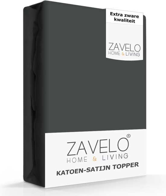 Zavelo Deluxe Katoen-Satijn Topper Hoeslaken Antraciet - 1 Persoons (90x220 cm) - Heerlijk Zacht - Rondom Elastisch - Perfecte Pasvorm