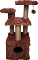 Topmast Krabpaal Fluffy Isola - Bruin - 52 x 67 x 100 cm - Made in EU - Krabpaal voor Katten - Met Kattenhuis - Sterk Sisal Touw