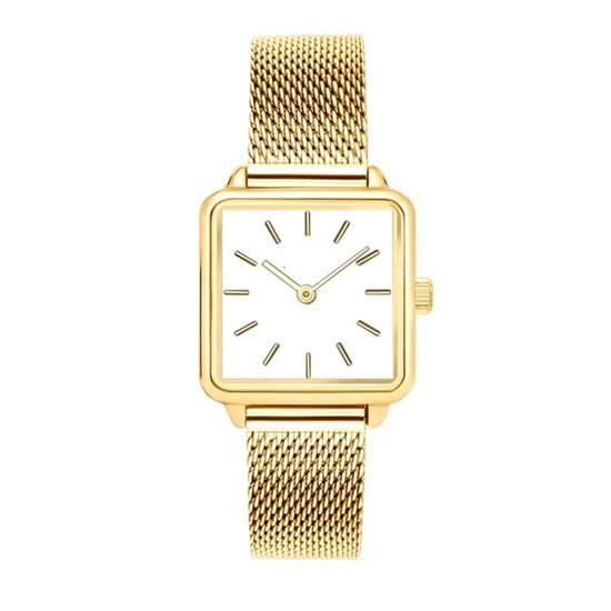 Gouden vierkant horloge – Dames – Volledig RVS – Inclusief Batterij