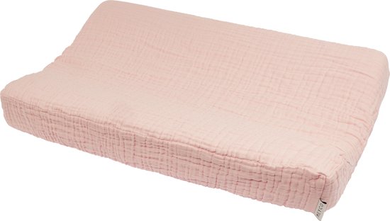 Roze aankleedkussenhoes van pre-washed hydrofiel met het merklabel van Meyco.