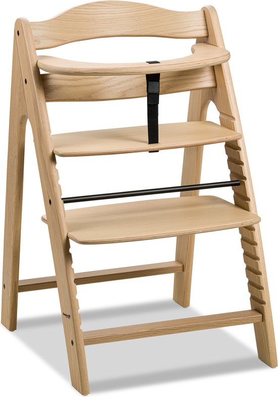 hauck Hoge stoel Alpha Plus Newborn set met Bouncer Powder Bunny - houten kinderstoel vanaf de geboorte met zitkussen en opzetstuk voor pasgeborenen - naturel